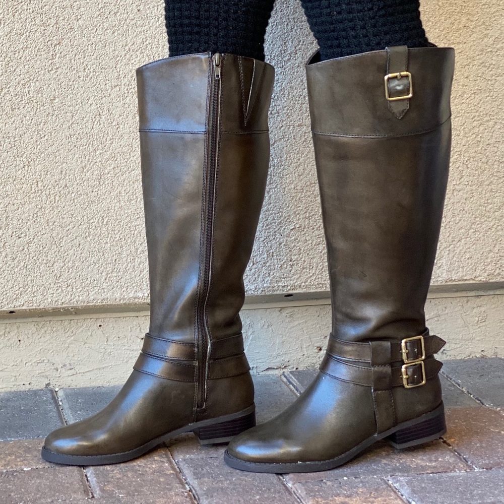 Rare Moss Wide Calf Genuine Leather Knee Boots - Picture 7 of 9